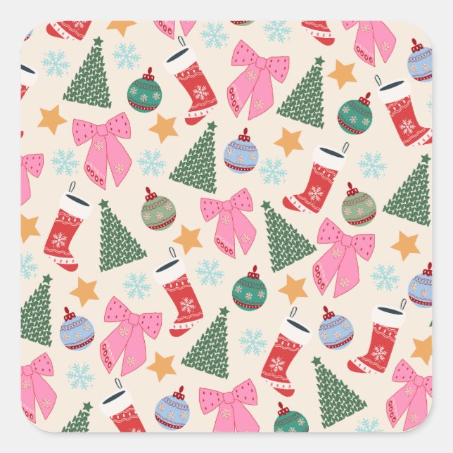 Cute Christmas Square Sticker (Front)