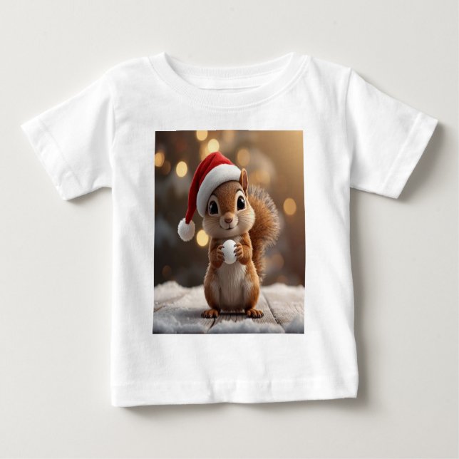 Cute Christmas Squirrel Girls T-Shirt (Front)