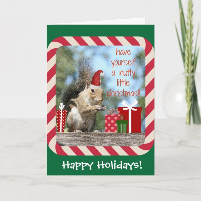 Cute Christmas Squirrel, Have a Nutty Xmas!! Holiday Card (Front)
