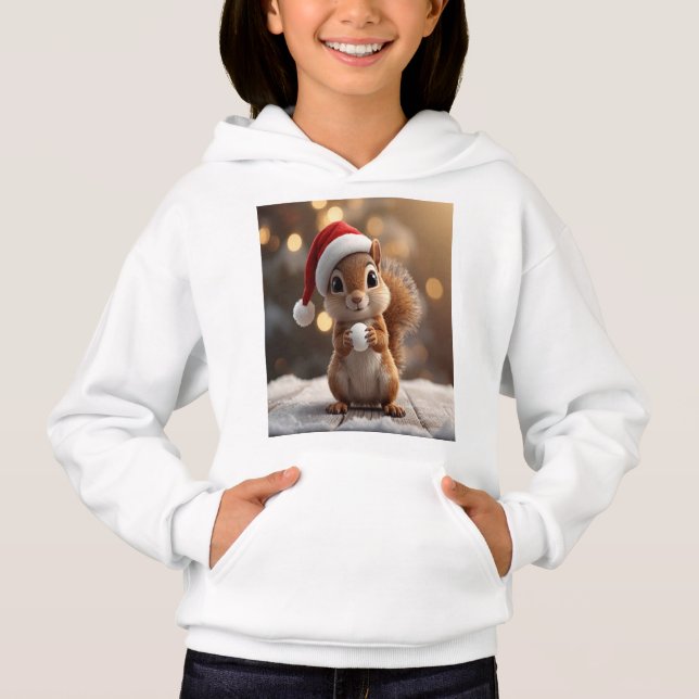 Cute Christmas Squirrel Hoodie for Girls (Front)