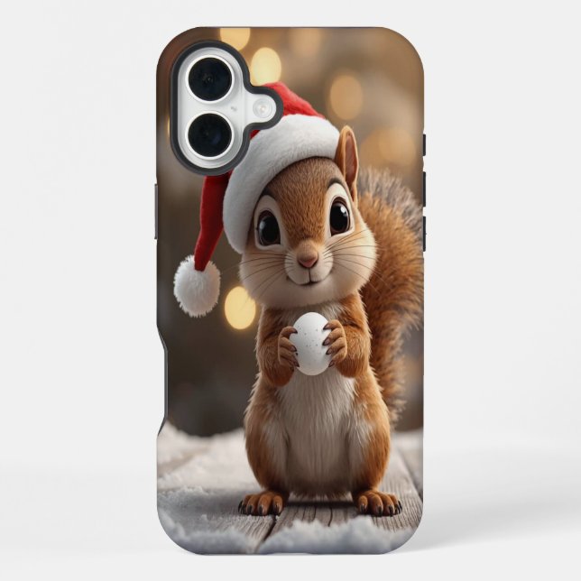 Cute Christmas Squirrel iPhone 16 Plus Case (Back)