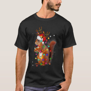 Cute Christmas Squirrel Lights Reindeer Christmas T-Shirt