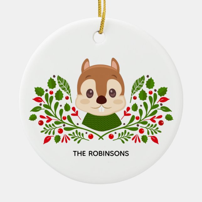 Cute Christmas Squirrel Photo Ceramic Tree Decoration (Front)