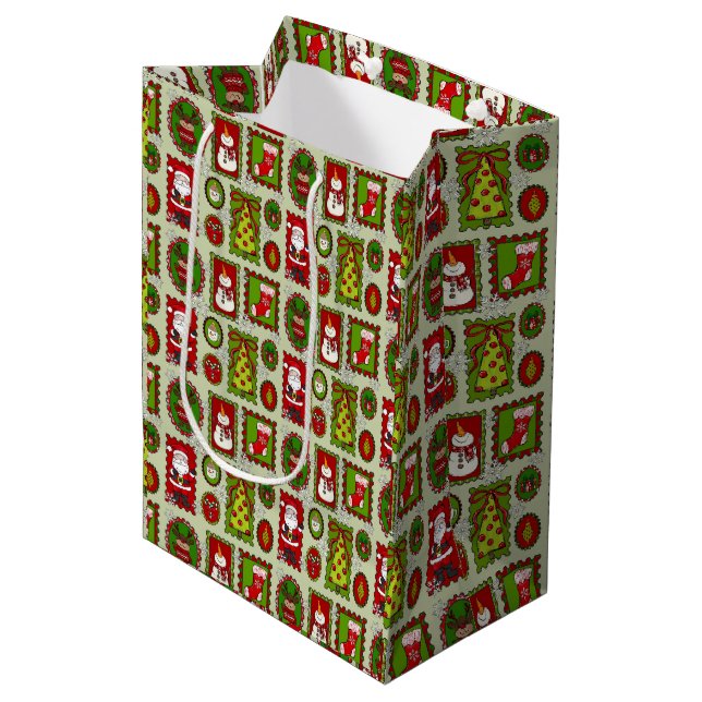 Cute Christmas Stamps Medium Gift Bag  (Front Angled)