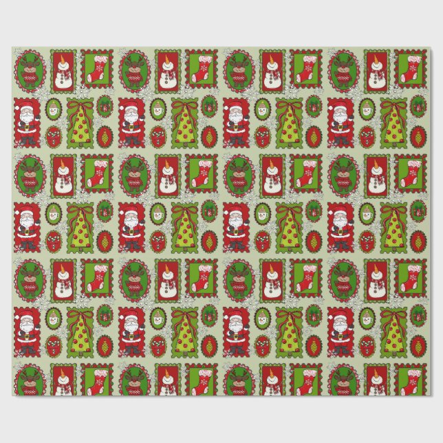 Cute Christmas Stamps Wrapping Paper (Flat)