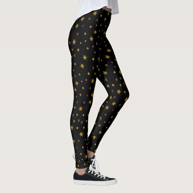 Cute Christmas Star Gold Holiday New Years Leggings (Right)