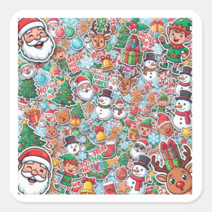 Cute Christmas Stickers Pattern Santa Snowman Elf
