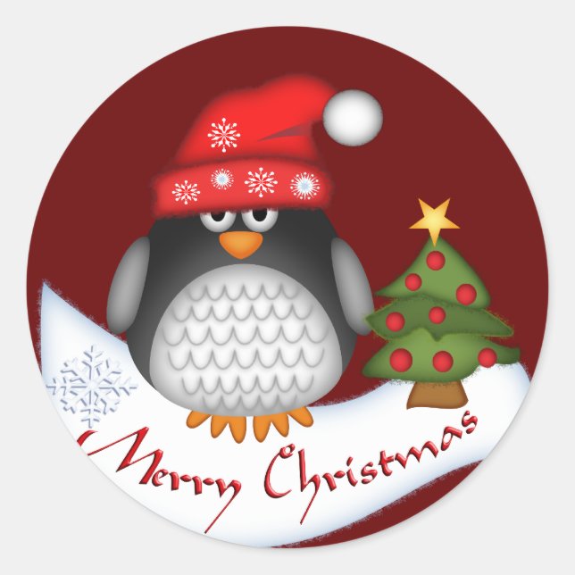 Cute Christmas stickers with Penguin and Text (Front)