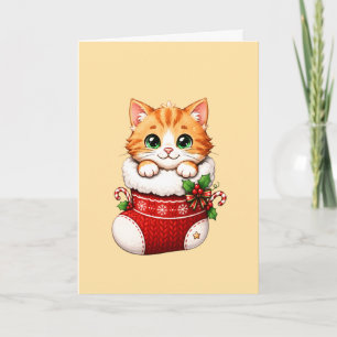 Cute Christmas Stocking Kitten Ceramic Ornament Card