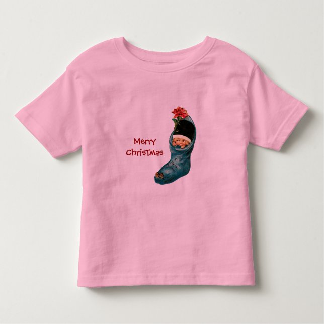 Cute Christmas Stocking ,Little Child,Pink Blue Toddler T-Shirt (Front)