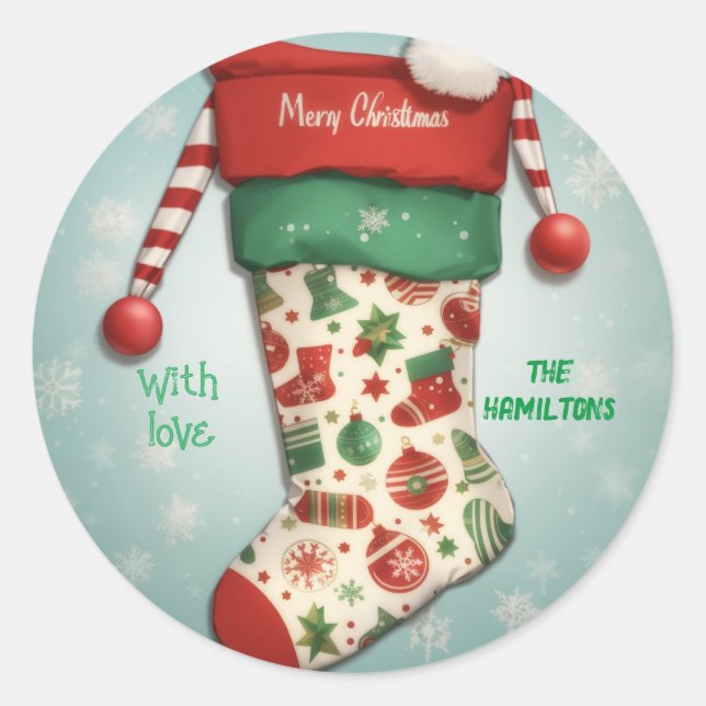 Cute Christmas Stockings Classic Round Sticker (Front)