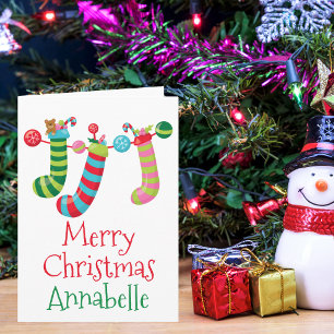 Cute Christmas Stockings Personalised Kids Holiday Card
