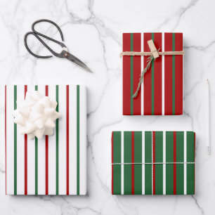 Cute Christmas Stripe Pattern Red Green White Gift Wrapping Paper Sheet