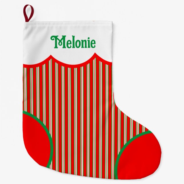 Cute Christmas Striped Personalised  Large Christmas Stocking (Front)