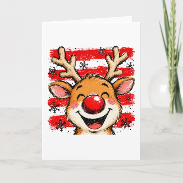 Cute Christmas Stripes Reindeer Card (Front)