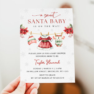 Cute Christmas Sweet Santa Baby Girl Baby Shower Invitation