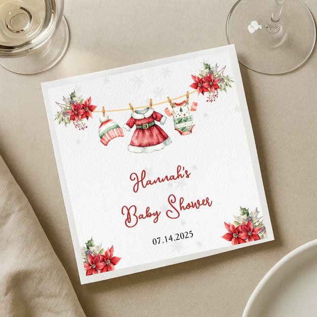 Cute Christmas Sweet Santa Baby Girl Baby Shower Napkin (Creator Uploaded)