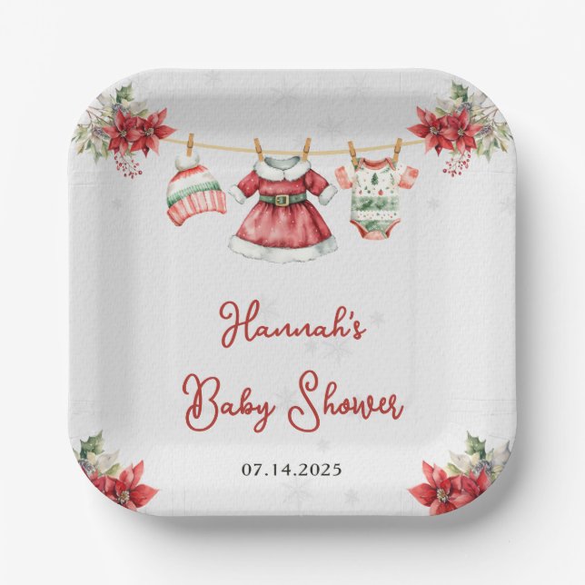 Cute Christmas Sweet Santa Baby Girl Baby Shower Paper Plate (Front)