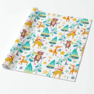 Cute Christmas Symbols animals and trees pattern Wrapping Paper
