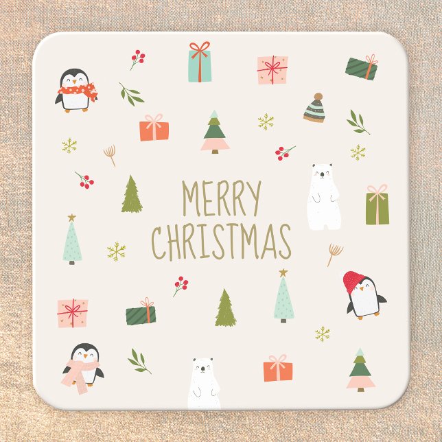 Cute Christmas Symbols  Square Paper Coaster (Creator Uploaded)