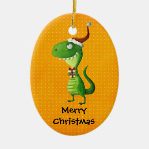 Cute Christmas T-rex Ceramic Tree Decoration