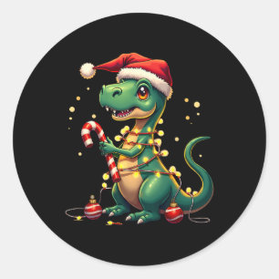 Cute Christmas T-rex Shirt Dinosaur Lights And Can Classic Round Sticker