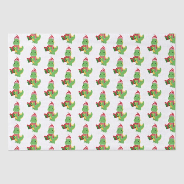 Cute Christmas T-Rex Tissue Paper (Front)