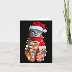 Cute Christmas Tabby Cat In Lights Santa Hat For K Card