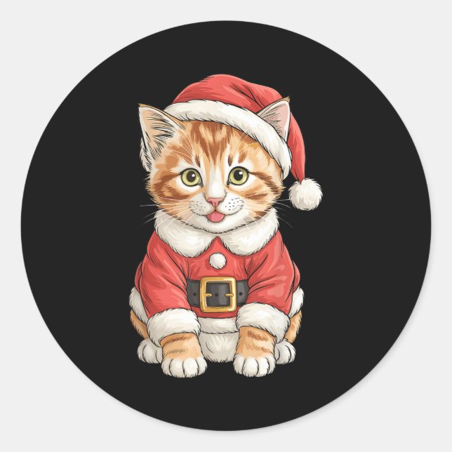 Cute Christmas Tabby Cat Santa  Classic Round Sticker (Front)