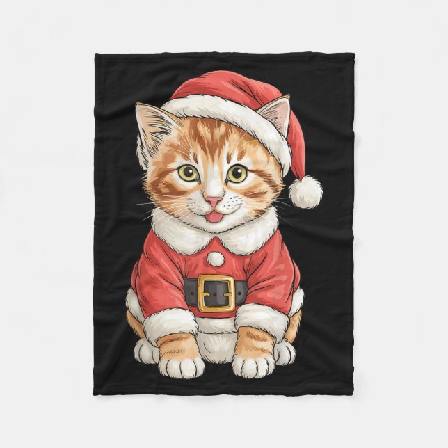 Cute Christmas Tabby Cat Santa  Fleece Blanket (Front)