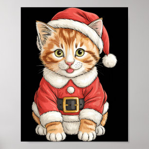 Cute Christmas Tabby Cat Santa  Poster