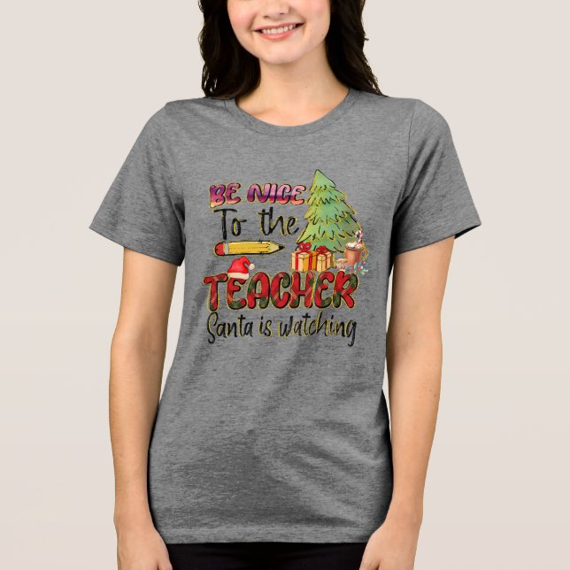 Cute Christmas Teacher Tri-Blend Shirt (Front)