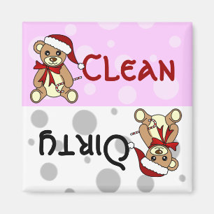 Cute Christmas Teddy Bear Clean Dirty Dishwasher Magnet