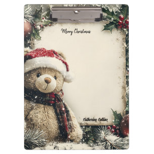 Cute Christmas Teddy Bear Illustration Design Clipboard