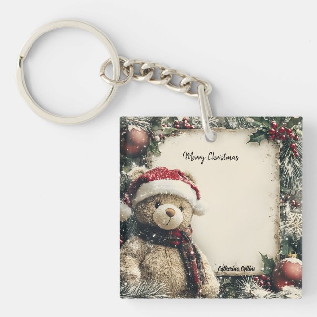 Cute Christmas Teddy Bear Illustration Design  Key Ring (Front)