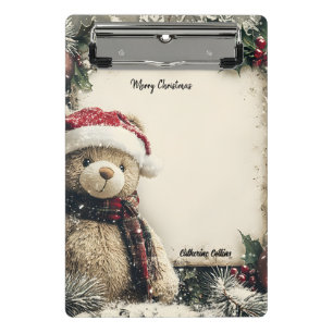 Cute Christmas Teddy Bear Illustration Design Mini Clipboard