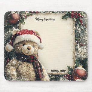 Cute Christmas Teddy Bear Illustration Design Mouse Pad