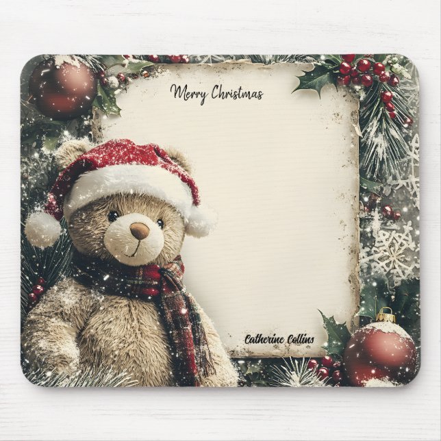 Cute Christmas Teddy Bear Illustration Design  Mouse Pad (Front)