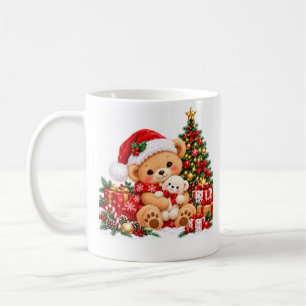 Cute Christmas Teddy Bear Mug with Santa Hat