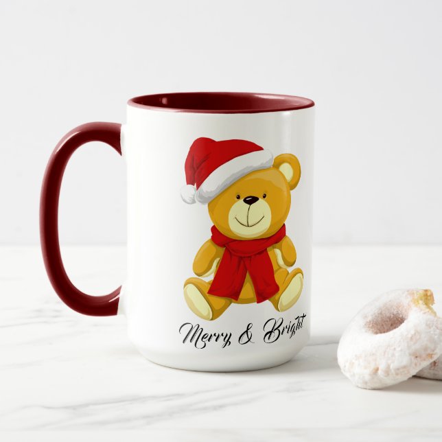 Cute Christmas Teddy Bear Personalised  Mug (With Donut)