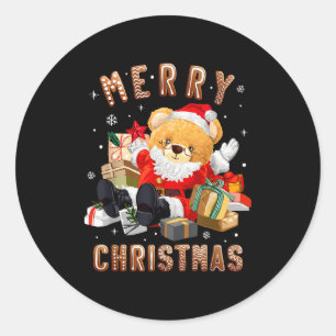 Cute Christmas Teddy Bear Santa Claus  Classic Round Sticker