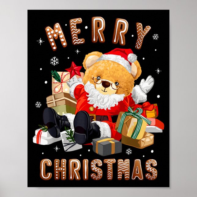 Cute Christmas Teddy Bear Santa Claus  Poster (Front)