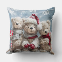 Cute Christmas Teddy Bear Throw Pillow