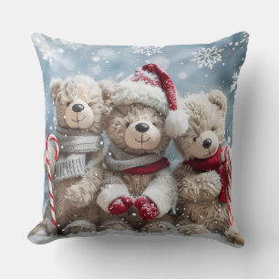 Cute Christmas Teddy Bear Throw Pillow