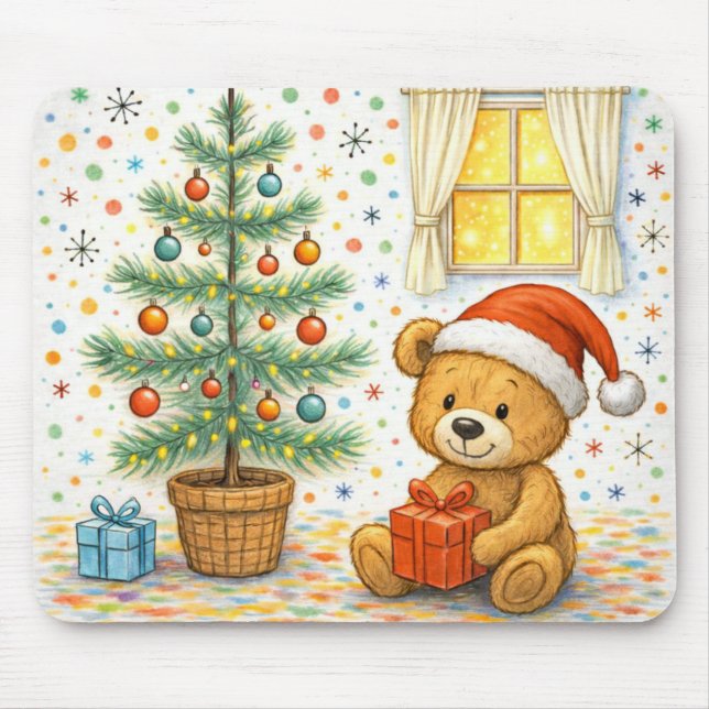 Cute Christmas Teddy Bear Tree Mousepad (Front)
