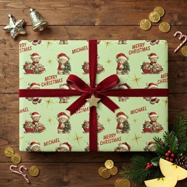 Cute Christmas Teddy Bears And Text Wrapping Paper (Creator Uploaded)