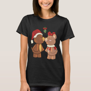 Cute Christmas Teddy Bears Kissing Under Mistletoe T-Shirt
