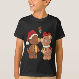 Cute Christmas Teddy Bears Kissing Under Mistletoe T-Shirt