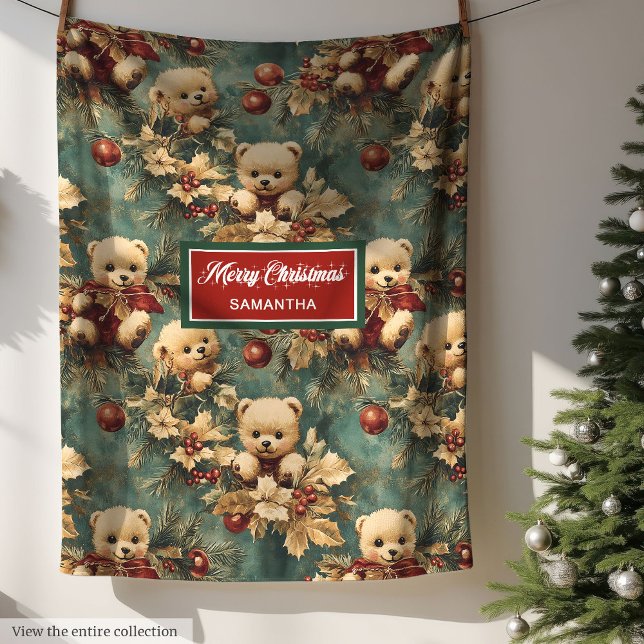Cute  Christmas Teddy Bears Pastel Muted Colours Fleece Blanket (Cute Christmas Teddy Bears Pastel Muted Colors Fleece Blanket)