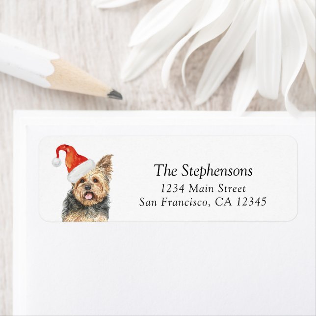 Cute Christmas Terrier Dog in Hat Return Address  (Insitu)